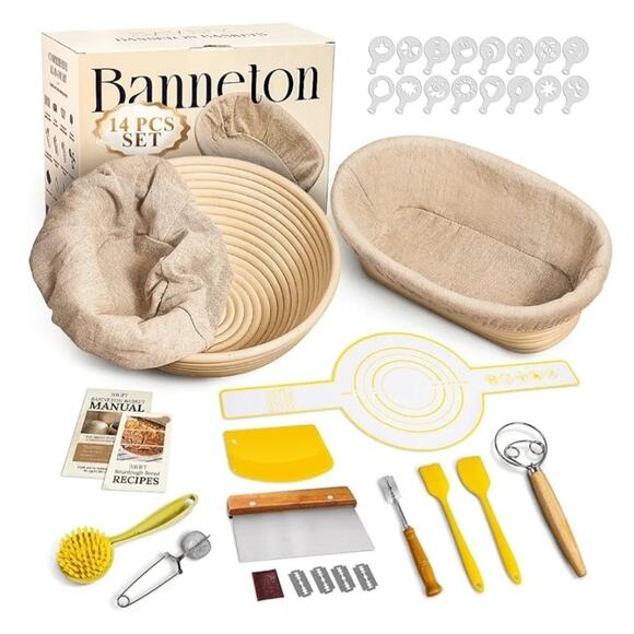 Sourdough Bread Proofing Basket Set, Sourdough Starter Kit, 9" round & 10" Oval - Picture 2 of 7